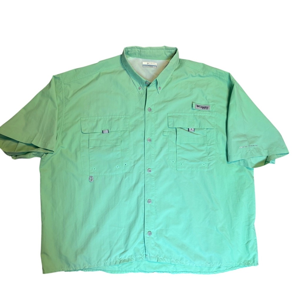 Columbia PFG Fishing‎ Shirt Mens XL Green Short Sleeve Omni-Shade Button Down
